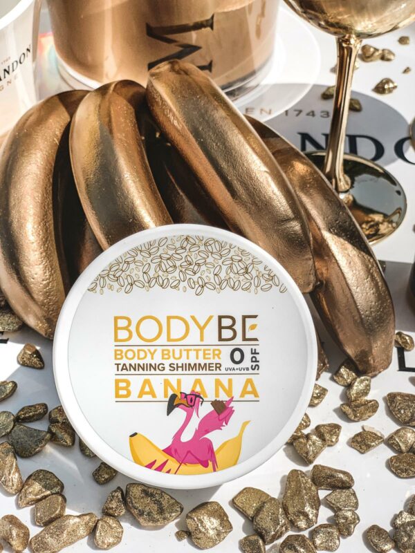 BODYBE - Opalovací máslo SPF 0 s třpytivým efektem - Banán v čokoládě (150ml)